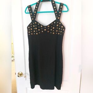 Vintage Laundry By Shelly Segal Size 12 Black Dress with Gold Studded Bust. EUC